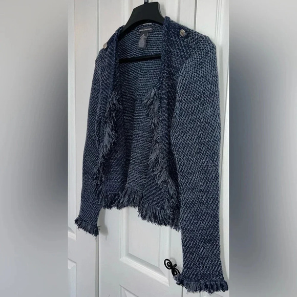 Chelsea & Theodore Womens Blue Fringe Trim Open Front Cardigan Sweater. - Picture 2 of 8